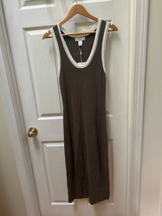 Caroline Constas Dresses & Skirts - Caroline Constas Knit Stretch long Dress olie green Ribbed sleeveless Size S NWT